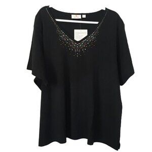 NWT Quacker Factory Embellished Cotton T-Shirt Top 3X Work Office Casual